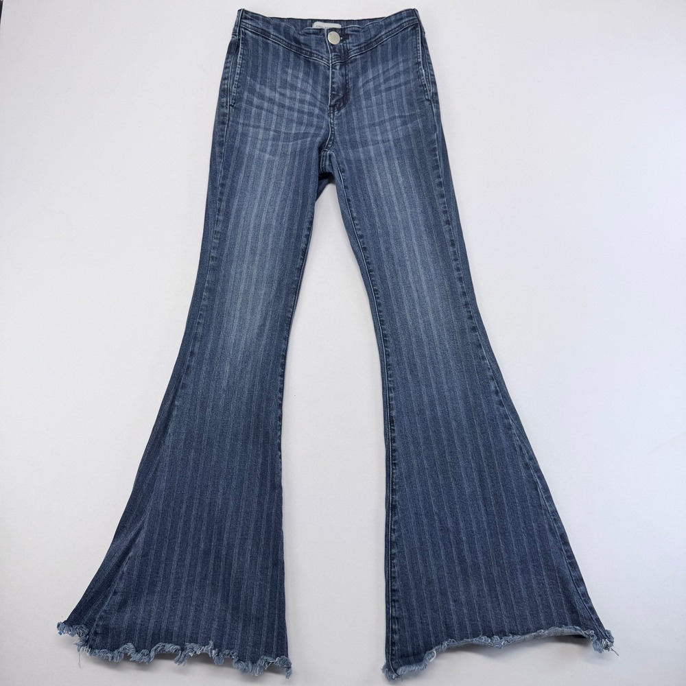 UNIQ BY LITZ Blue Pinstripe High Rise Flare Bell Bottom Jeans  Size 26